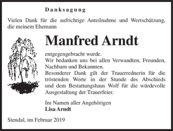 Traueranzeige von Manfred Arndt  von Magdeburger Volksstimme