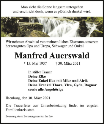 Traueranzeige von Manfred Auerswald  von Magdeburger Volksstimme