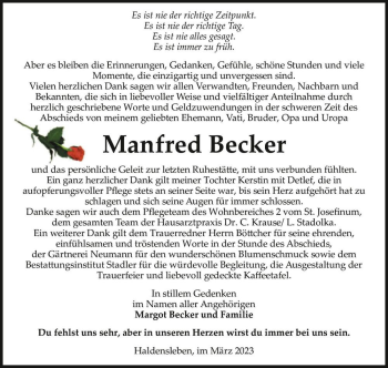 Traueranzeige von Manfred Becker  von Magdeburger Volksstimme