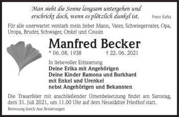 Traueranzeige von Manfred Becker  von Magdeburger Volksstimme