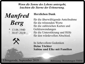 Traueranzeige von Manfred Berg  von Magdeburger Volksstimme