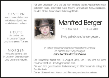 Traueranzeige von Manfred Berger  von Magdeburger Volksstimme