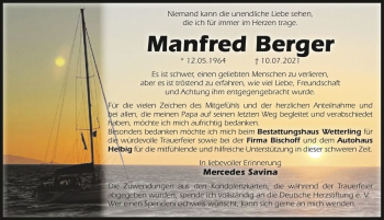 Traueranzeige von Manfred Berger  von Magdeburger Volksstimme