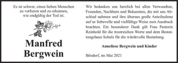 Traueranzeige von Manfred Bergwein  von Magdeburger Volksstimme