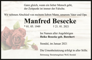 Traueranzeige von Manfred Besecke  von Magdeburger Volksstimme
