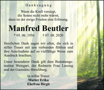 Traueranzeige von Manfred Beutler  von Magdeburger Volksstimme