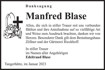 Traueranzeige von Manfred Blase  von Magdeburger Volksstimme