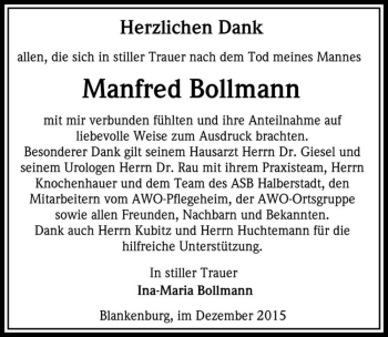 Traueranzeige von Manfred Bollmann  von Magdeburger Volksstimme