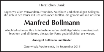 Traueranzeige von Manfred Bollmann  von Magdeburger Volksstimme