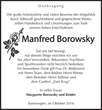 Traueranzeige von Manfred Borowsky  von Magdeburger Volksstimme