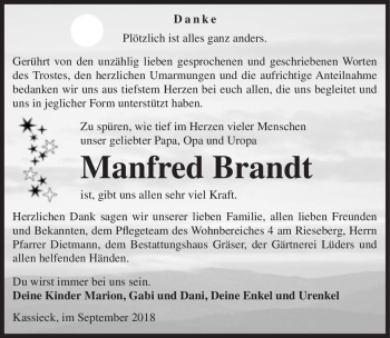 Traueranzeige von Manfred Brandt  von Magdeburger Volksstimme