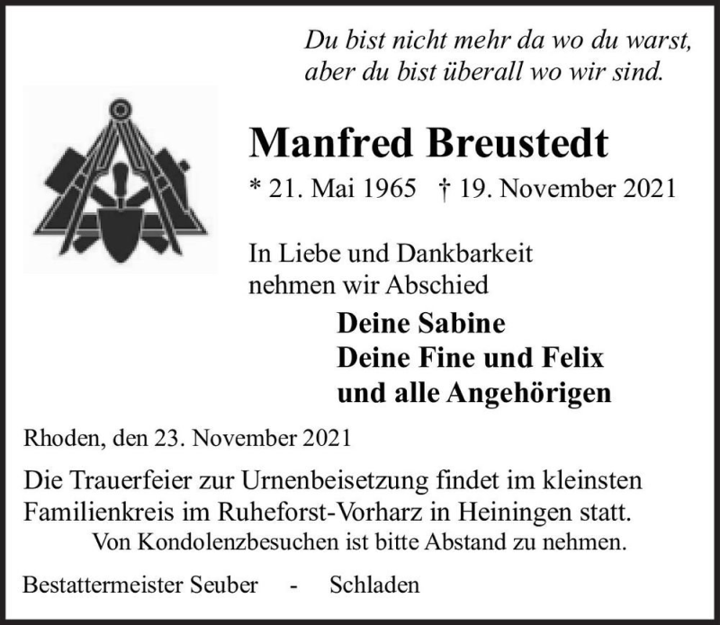  Traueranzeige für Manfred Breustedt  vom 23.11.2021 aus Magdeburger Volksstimme