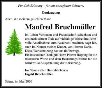 Traueranzeige von Manfred Bruchmüller  von Magdeburger Volksstimme