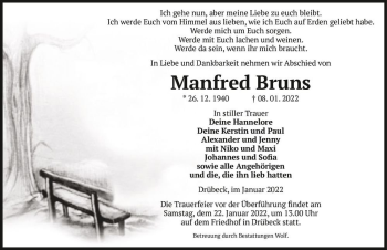 Traueranzeige von Manfred Bruns  von Magdeburger Volksstimme