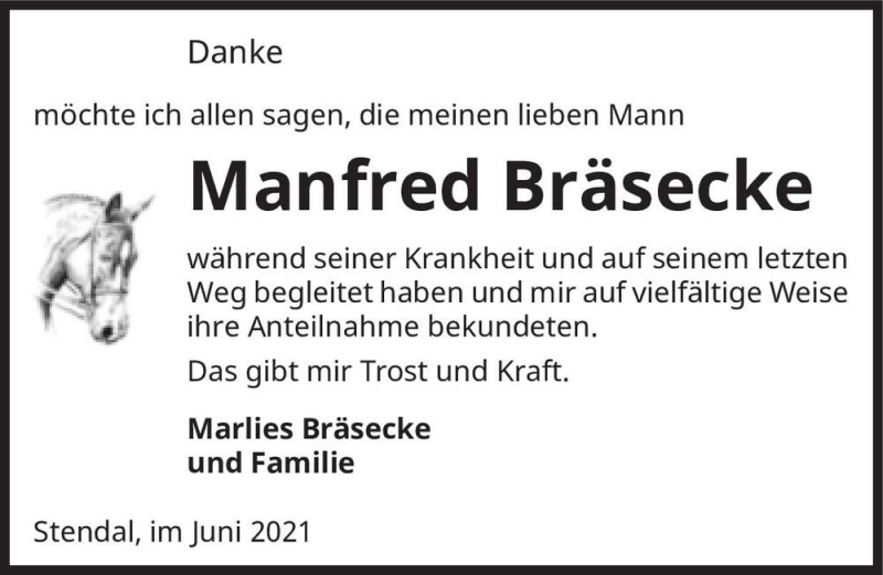  Traueranzeige für Manfred Bräsecke  vom 12.06.2021 aus Magdeburger Volksstimme