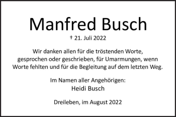 Traueranzeige von Manfred Busch  von Magdeburger Volksstimme