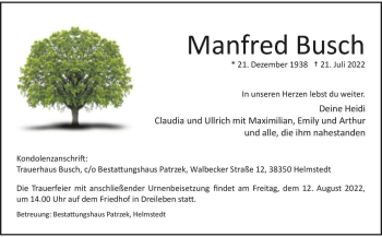 Traueranzeige von Manfred Busch  von Magdeburger Volksstimme