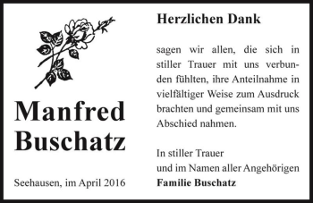 Traueranzeige von Manfred Buschatz  von Magdeburger Volksstimme