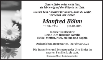 Traueranzeige von Manfred Böhm  von Magdeburger Volksstimme
