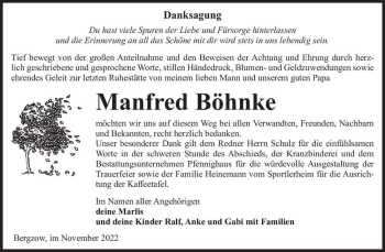Traueranzeige von Manfred Böhnke  von Magdeburger Volksstimme