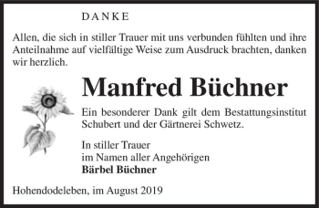 Traueranzeige von Manfred Büchner  von Magdeburger Volksstimme