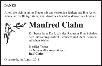 Traueranzeige von Manfred Clahn  von Magdeburger Volksstimme