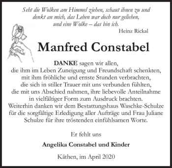 Traueranzeige von Manfred Constabel  von Magdeburger Volksstimme
