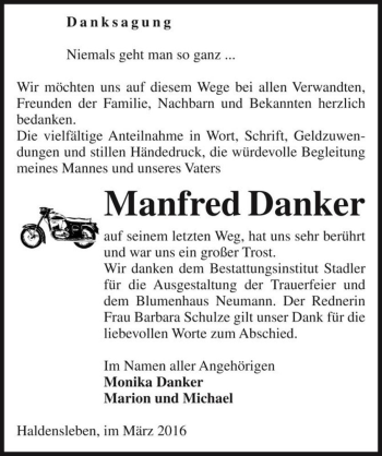 Traueranzeige von Manfred Danker  von Magdeburger Volksstimme