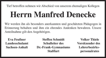 Traueranzeige von Manfred Denecke  von Magdeburger Volksstimme
