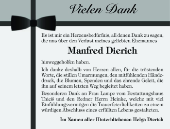 Traueranzeige von Manfred Dierich  von Magdeburger Volksstimme