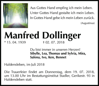 Traueranzeige von Manfred Dollinger  von Magdeburger Volksstimme