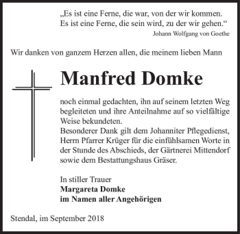 Traueranzeige von Manfred Domke  von Magdeburger Volksstimme