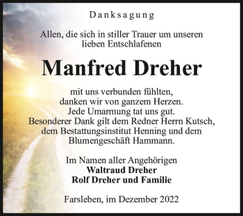 Traueranzeige von Manfred Dreher  von Magdeburger Volksstimme