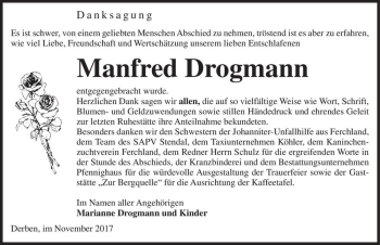 Traueranzeige von Manfred Drogmann  von Magdeburger Volksstimme