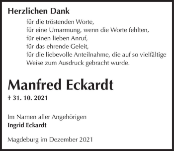 Traueranzeige von Manfred Eckardt  von Magdeburger Volksstimme