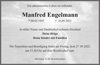 Traueranzeige von Manfred Engelmann  von Magdeburger Volksstimme