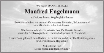 Traueranzeige von Manfred Engelmann  von Magdeburger Volksstimme