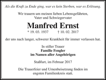Traueranzeige von Manfred Ernst  von Magdeburger Volksstimme