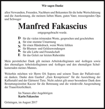 Traueranzeige von Manfred Fakascius  von Magdeburger Volksstimme