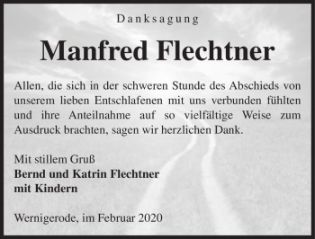 Traueranzeige von Manfred Flechtner  von Magdeburger Volksstimme
