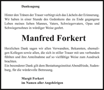 Traueranzeige von Manfred Forkert  von Magdeburger Volksstimme