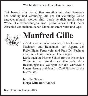 Traueranzeige von Manfred Gille  von Magdeburger Volksstimme