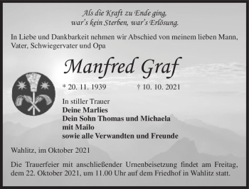 Traueranzeige von Manfred Graf  von Magdeburger Volksstimme