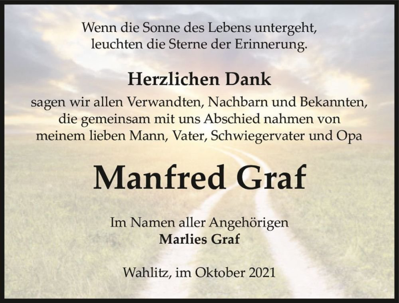  Traueranzeige für Manfred Graf  vom 30.10.2021 aus Magdeburger Volksstimme