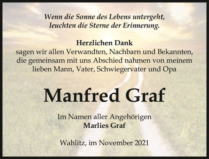 Traueranzeige für Manfred Graf  vom 20.11.2021 aus Magdeburger Volksstimme