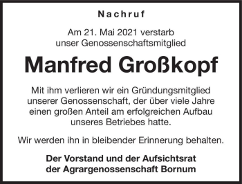 Traueranzeige von Manfred Großkopf  von Magdeburger Volksstimme