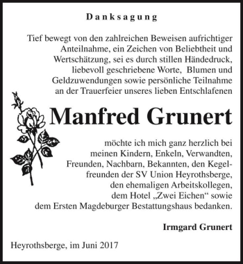 Traueranzeige von Manfred Grunert  von Magdeburger Volksstimme