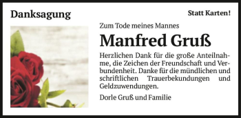 Traueranzeige von Manfred Gruß  von Magdeburger Volksstimme