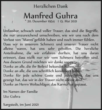Traueranzeige von Manfred Guhra  von Magdeburger Volksstimme