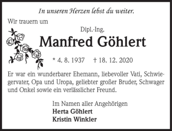 Traueranzeige von Manfred Göhlert  von Magdeburger Volksstimme